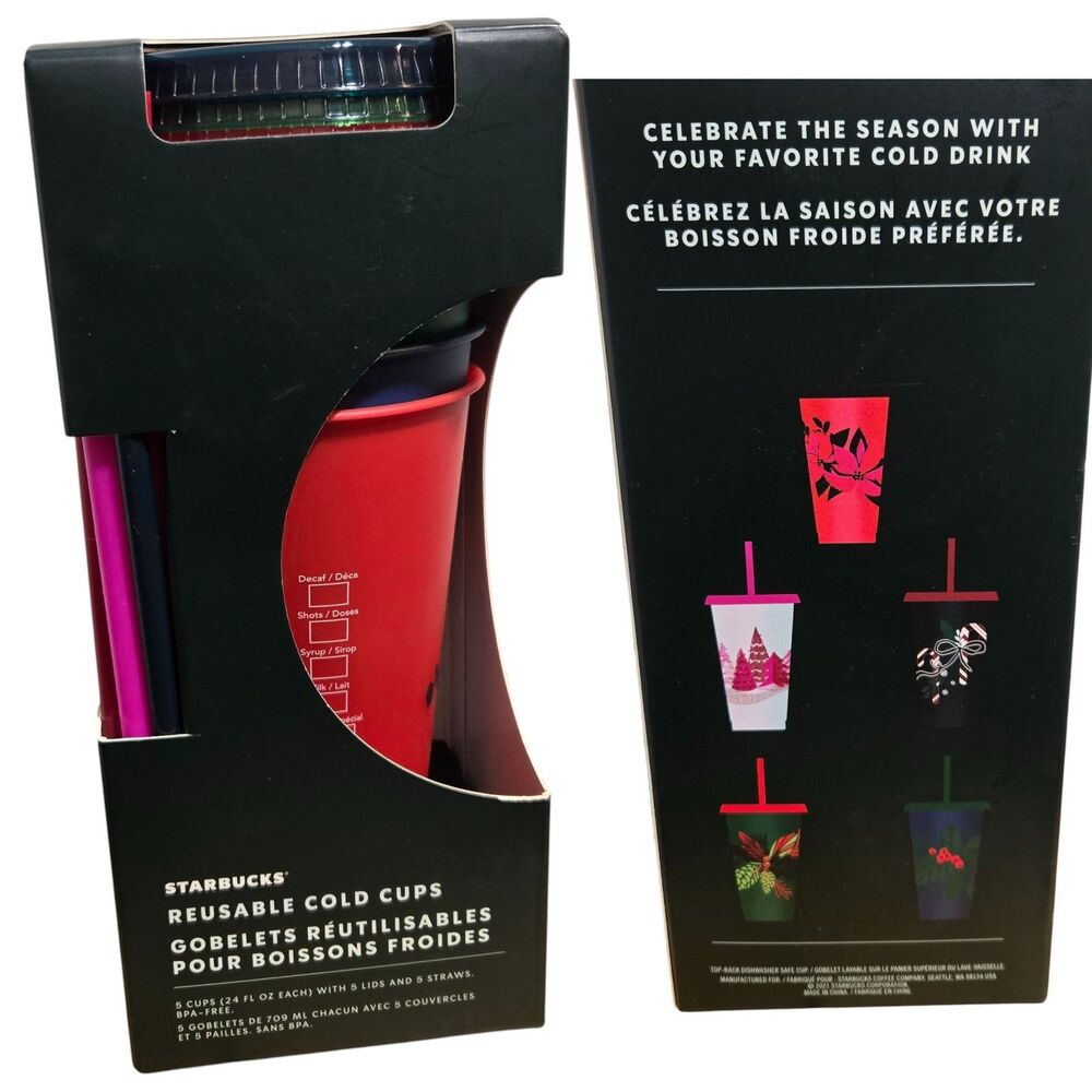 Starbucks Reusable Cold Hot Cups 5 pk Color‎ Changing New 2021 Christmas Winter